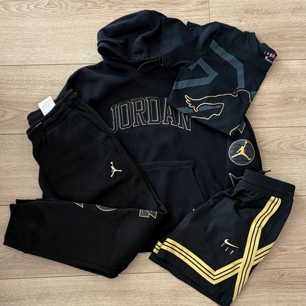 Jordan Black and Gold Hoodie Set